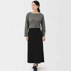 Muji T‐shirt en coton épais manches longues col bateau pour femme