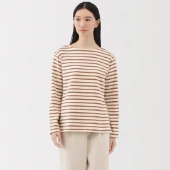 Muji T‐shirt en coton épais manches longues col bateau pour femme