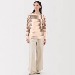 Muji T‐shirt en coton épais manches longues col bateau pour femme