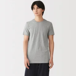 Clearance Muji T-shirt en coton recyclé sans coutures latérales à col rond - lot de 2, pour homme Gris Chiné