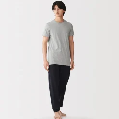 Clearance Muji T-shirt en coton recyclé sans coutures latérales à col rond - lot de 2, pour homme Gris Chiné
