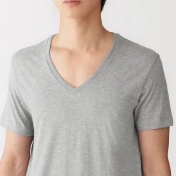 Hot Muji T-shirt en coton recyclé sans coutures latérales à col en V - lot de 2, pour homme Gris Chiné
