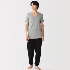 Hot Muji T-shirt en coton recyclé sans coutures latérales à col en V - lot de 2, pour homme Gris Chiné