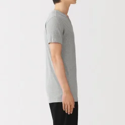 Hot Muji T-shirt en coton recyclé sans coutures latérales à col en V - lot de 2, pour homme Gris Chiné
