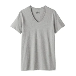 Hot Muji T-shirt en coton recyclé sans coutures latérales à col en V - lot de 2, pour homme Gris Chiné