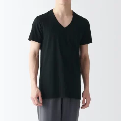 Outlet Muji T-shirt en coton sans coutures latérales à col en V - lot de 2, pour homme