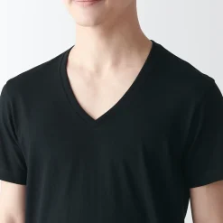 Outlet Muji T-shirt en coton sans coutures latérales à col en V - lot de 2, pour homme