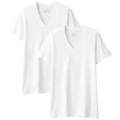 Outlet Muji T-shirt en coton sans coutures latérales à col en V - lot de 2, pour homme