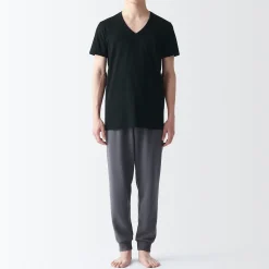 Outlet Muji T-shirt en coton sans coutures latérales à col en V - lot de 2, pour homme
