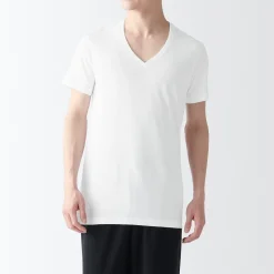 Outlet Muji T-shirt en coton sans coutures latérales à col en V - lot de 2, pour homme