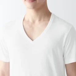 Outlet Muji T-shirt en coton sans coutures latérales à col en V - lot de 2, pour homme