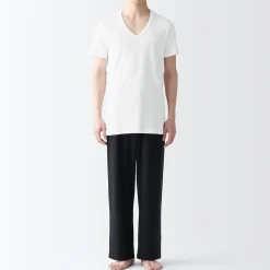 Outlet Muji T-shirt en coton sans coutures latérales à col en V - lot de 2, pour homme