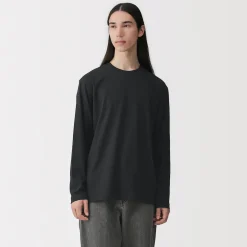 Clearance Muji T‐shirt en jersey de coton lavé manches longues pour homme