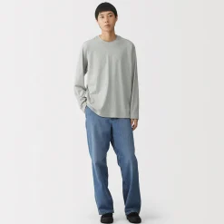 Clearance Muji T‐shirt en jersey de coton lavé manches longues pour homme