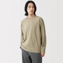 Clearance Muji T‐shirt en jersey de coton lavé manches longues pour homme