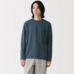 Clearance Muji T‐shirt en jersey de coton lavé manches longues pour homme