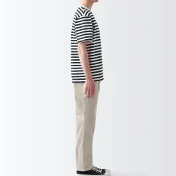 Discount Muji T‐shirt en jersey de coton épais manches courtes homme Rayures Noir