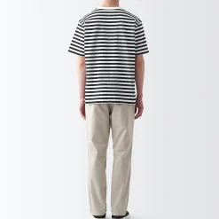 Discount Muji T‐shirt en jersey de coton épais manches courtes homme Rayures Noir