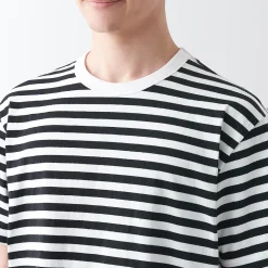 Discount Muji T‐shirt en jersey de coton épais manches courtes homme Rayures Noir