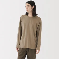 Clearance Muji T‐shirt en jersey de coton lavé manches longues pour homme