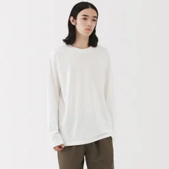 Clearance Muji T‐shirt en jersey de coton lavé manches longues pour homme