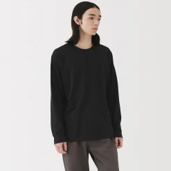 Clearance Muji T‐shirt en jersey de coton lavé manches longues pour homme