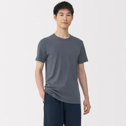 Muji T‐shirt manches courtes col crew en coton chaud pour homme
