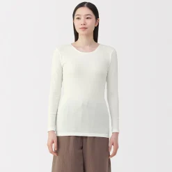 Hot Muji T‐shirt manches longues col rond en coton chaud pour femme