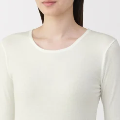 Hot Muji T‐shirt manches longues col rond en coton chaud pour femme