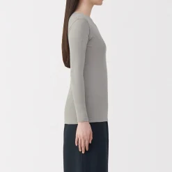 Hot Muji T‐shirt manches longues col rond en coton chaud pour femme