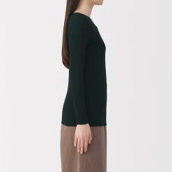 Hot Muji T‐shirt manches longues col rond en coton chaud pour femme