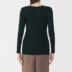 Hot Muji T‐shirt manches longues col rond en coton chaud pour femme