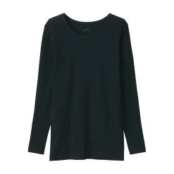 Hot Muji T‐shirt manches longues col rond en coton chaud pour femme