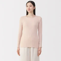 Hot Muji T‐shirt manches longues col rond en coton chaud pour femme