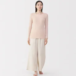 Hot Muji T‐shirt manches longues col rond en coton chaud pour femme