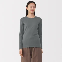 Discount Muji T‐shirt manches longues col rond en coton épais et chaud pour femme