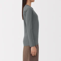 Discount Muji T‐shirt manches longues col rond en coton épais et chaud pour femme