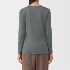 Discount Muji T‐shirt manches longues col rond en coton épais et chaud pour femme