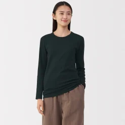 Discount Muji T‐shirt manches longues col rond en coton épais et chaud pour femme