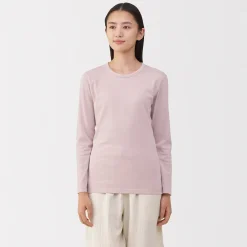 Discount Muji T‐shirt manches longues col rond en coton épais et chaud pour femme