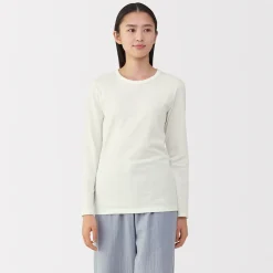 Discount Muji T‐shirt manches longues col rond en coton épais et chaud pour femme