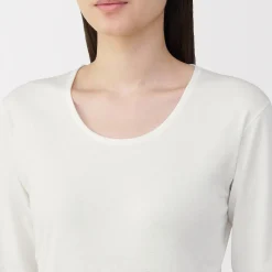 Discount Muji T‐shirt manches longues col U en coton épais et chaud pour femme