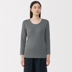 Discount Muji T‐shirt manches longues col U en coton épais et chaud pour femme