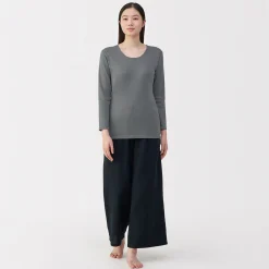 Discount Muji T‐shirt manches longues col U en coton épais et chaud pour femme