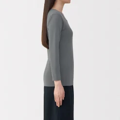 Discount Muji T‐shirt manches longues col U en coton épais et chaud pour femme