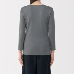 Discount Muji T‐shirt manches longues col U en coton épais et chaud pour femme