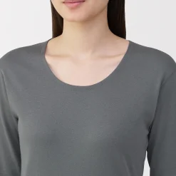 Discount Muji T‐shirt manches longues col U en coton épais et chaud pour femme