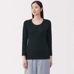 Discount Muji T‐shirt manches longues col U en coton épais et chaud pour femme