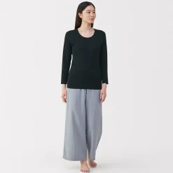 Discount Muji T‐shirt manches longues col U en coton épais et chaud pour femme