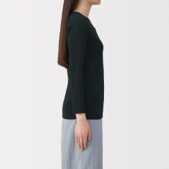 Discount Muji T‐shirt manches longues col U en coton épais et chaud pour femme